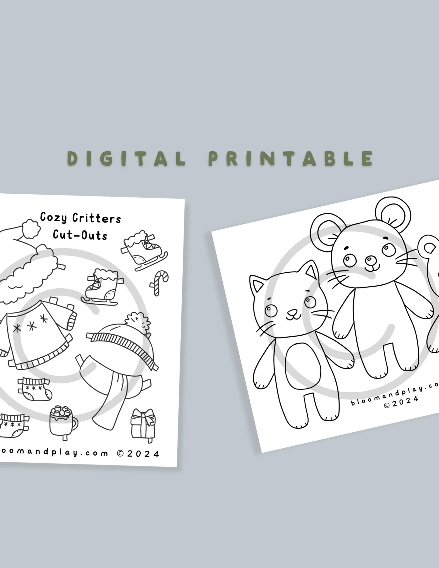 Cozy Critters Cut Outs - Printable Winter Paper Doll Set (Bear, Kitten, and Mouse)